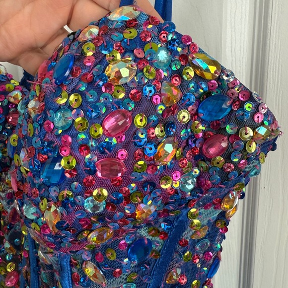 Jovani Beaded Rhinestone Corset Dress Sz 4 Prom Pageant Y2K Sparkle Tulle - Picture 4 of 11